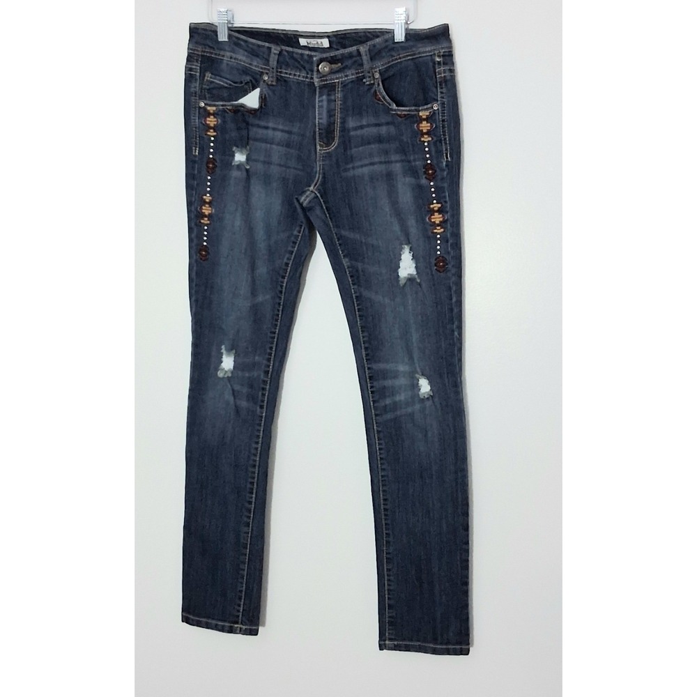 MUDD Jeans Juniors Size 13 Aztec Southwestern Tribal Embroidered Skinny Preowned